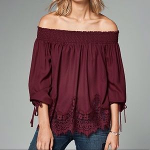Red Off the Shoulder Lace Top